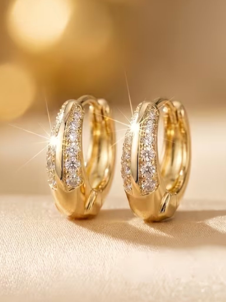18k Gold Womens Small 2ct Diamond Hoop Earrings Ladies New 18 K Silver Jewelry